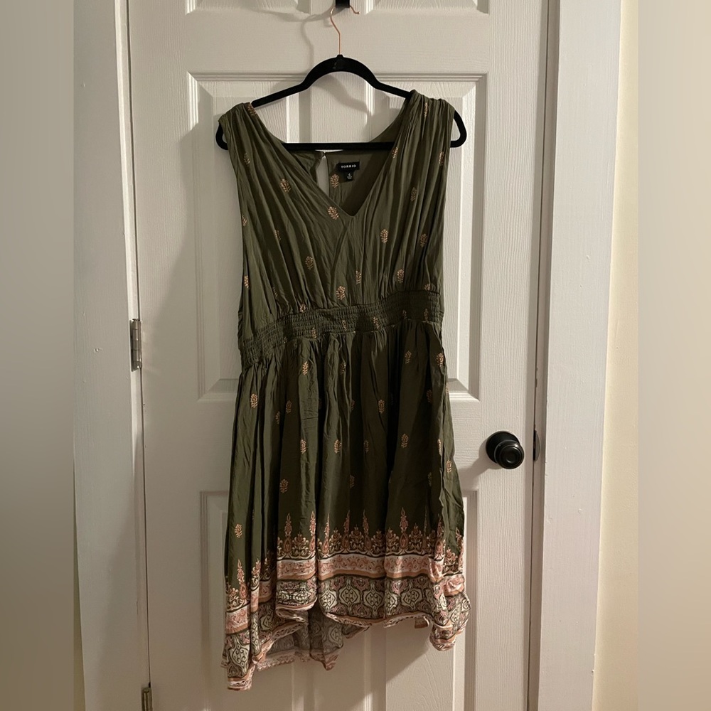 Green and pink dress